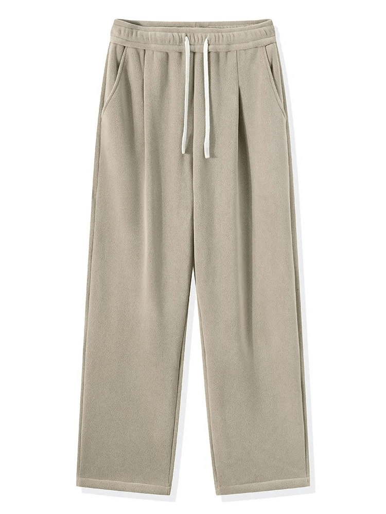 Casual Wide Fleece Sweatpants for Men SF1970 with drawstring closure, mid-rise waist, and side pockets for style and comfort.